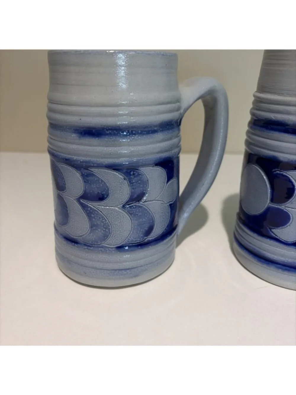 2 Vintage Colonial Williamsburg Salt-Glazed Steins Mugs Cobalt Blue Pottery